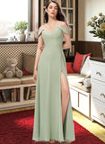 Rita A-Line V-neck Floor-Length Chiffon Bridesmaid Dress With Split Front STAP0012915