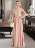 Tia A-line One Shoulder Floor-Length Chiffon Sequined Bridesmaid Dress STAP0012916