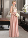 Tia A-line One Shoulder Floor-Length Chiffon Sequined Bridesmaid Dress STAP0012916