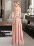 Tia A-line One Shoulder Floor-Length Chiffon Sequined Bridesmaid Dress STAP0012916