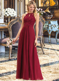 Miley A-Line Scoop Neck Floor-Length Chiffon Lace Bridesmaid Dress STAP0012918