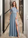 Mariela A-Line High Neck Floor-Length Bridesmaid Dress STAP0012919