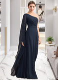 Jayden A-line One Shoulder Floor-Length Chiffon Bridesmaid Dress With Ruffle STAP0012920