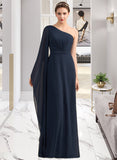 Jayden A-line One Shoulder Floor-Length Chiffon Bridesmaid Dress With Ruffle STAP0012920