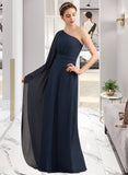 Jayden A-line One Shoulder Floor-Length Chiffon Bridesmaid Dress With Ruffle STAP0012920