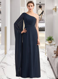 Jayden A-line One Shoulder Floor-Length Chiffon Bridesmaid Dress With Ruffle STAP0012920