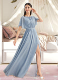 Noemi A-Line Floor-Length Bridesmaid Dress With Ruffle Split Front STAP0012925