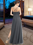 Saniyah A-Line V-neck Floor-Length Bridesmaid Dress With Ruffle Beading Split Front STAP0012926