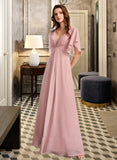 Lauryn A-Line V-neck Floor-Length Bridesmaid Dress STAP0012927