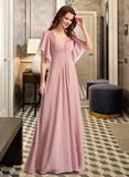 Lauryn A-Line V-neck Floor-Length Bridesmaid Dress STAP0012927