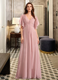 Lauryn A-Line V-neck Floor-Length Bridesmaid Dress STAP0012927