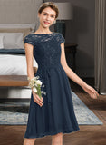 Juliet A-Line Scoop Neck Knee-Length Chiffon Lace Bridesmaid Dress With Sequins Bow(s) STAP0012929