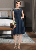 Juliet A-Line Scoop Neck Knee-Length Chiffon Lace Bridesmaid Dress With Sequins Bow(s) STAP0012929