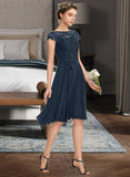 Juliet A-Line Scoop Neck Knee-Length Chiffon Lace Bridesmaid Dress With Sequins Bow(s) STAP0012929