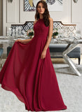 Hazel A-Line Scoop Neck Floor-Length Chiffon Bridesmaid Dress With Lace STAP0012931