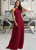 Hazel A-Line Scoop Neck Floor-Length Chiffon Bridesmaid Dress With Lace STAP0012931