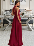 Hazel A-Line Scoop Neck Floor-Length Chiffon Bridesmaid Dress With Lace STAP0012931