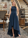 Blanche A-Line Scoop Neck Asymmetrical Satin Bridesmaid Dress With Pockets STAP0012932