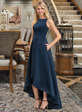 Blanche A-Line Scoop Neck Asymmetrical Satin Bridesmaid Dress With Pockets STAP0012932