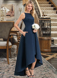 Blanche A-Line Scoop Neck Asymmetrical Satin Bridesmaid Dress With Pockets STAP0012932