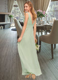 Evie A-Line V-neck Floor-Length Chiffon Bridesmaid Dress With Ruffle Split Front STAP0012933