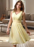 Chasity Chiffon V-neck Knee-length A-Line Bridesmaid Dress STAP0012934