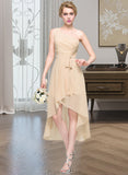 Adeline A-Line One-Shoulder Asymmetrical Chiffon Bridesmaid Dress With Ruffle Bow(s) Cascading Ruffles STAP0012937