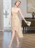 Adeline A-Line One-Shoulder Asymmetrical Chiffon Bridesmaid Dress With Ruffle Bow(s) Cascading Ruffles STAP0012937