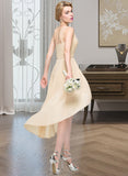 Adeline A-Line One-Shoulder Asymmetrical Chiffon Bridesmaid Dress With Ruffle Bow(s) Cascading Ruffles STAP0012937