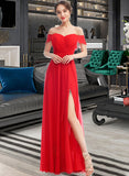 Malia A-Line Off-the-Shoulder Floor-Length Bridesmaid Dress With Ruffle Split Front STAP0012938