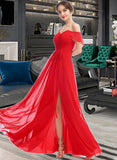 Malia A-Line Off-the-Shoulder Floor-Length Bridesmaid Dress With Ruffle Split Front STAP0012938