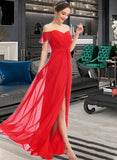 Malia A-Line Off-the-Shoulder Floor-Length Bridesmaid Dress With Ruffle Split Front STAP0012938