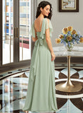 Michaelia A-Line V-neck Floor-Length Bridesmaid Dress With Ruffle STAP0012940