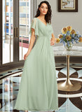 Michaelia A-Line V-neck Floor-Length Bridesmaid Dress With Ruffle STAP0012940