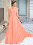 Natalee A-Line Off-the-Shoulder Floor-Length Chiffon Bridesmaid Dress With Ruffle Lace STAP0012941