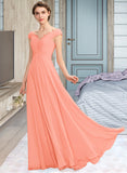 Natalee A-Line Off-the-Shoulder Floor-Length Chiffon Bridesmaid Dress With Ruffle Lace STAP0012941