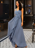 Yadira A-Line V-neck Asymmetrical Chiffon Bridesmaid Dress With Ruffle Bow(s) STAP0012942