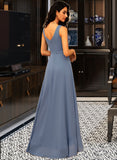 Yadira A-Line V-neck Asymmetrical Chiffon Bridesmaid Dress With Ruffle Bow(s) STAP0012942