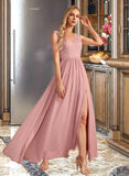 Cecelia A-Line V-neck Floor-Length Bridesmaid Dress With Split Front Pockets STAP0012943