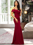 Lucinda Sheath/Column Off-the-Shoulder Floor-Length Chiffon Bridesmaid Dress With Split Front Cascading Ruffles STAP0012944