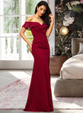 Lucinda Sheath/Column Off-the-Shoulder Floor-Length Chiffon Bridesmaid Dress With Split Front Cascading Ruffles STAP0012944