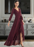 Jessie A-Line V-neck Asymmetrical Bridesmaid Dress With Ruffle Split Front STAP0012945