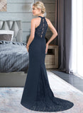 Kristin Trumpet/Mermaid High Neck Sweep Train Chiffon Lace Bridesmaid Dress STAP0012946