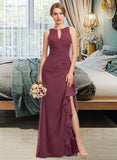 Jazlyn A-Line Scoop Neck Floor-Length Chiffon Bridesmaid Dress With Split Front Cascading Ruffles STAP0012947