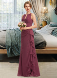 Jazlyn A-Line Scoop Neck Floor-Length Chiffon Bridesmaid Dress With Split Front Cascading Ruffles STAP0012947