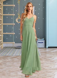 Izabella A-Line V-neck Floor-Length Bridesmaid Dress With Beading Sequins STAP0012950