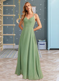 Izabella A-Line V-neck Floor-Length Bridesmaid Dress With Beading Sequins STAP0012950