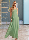 Izabella A-Line V-neck Floor-Length Bridesmaid Dress With Beading Sequins STAP0012950