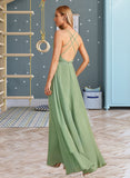 Izabella A-Line V-neck Floor-Length Bridesmaid Dress With Beading Sequins STAP0012950