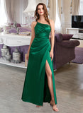 Raina A-Line One-Shoulder Floor-Length Bridesmaid Dress With Split Front STAP0012951